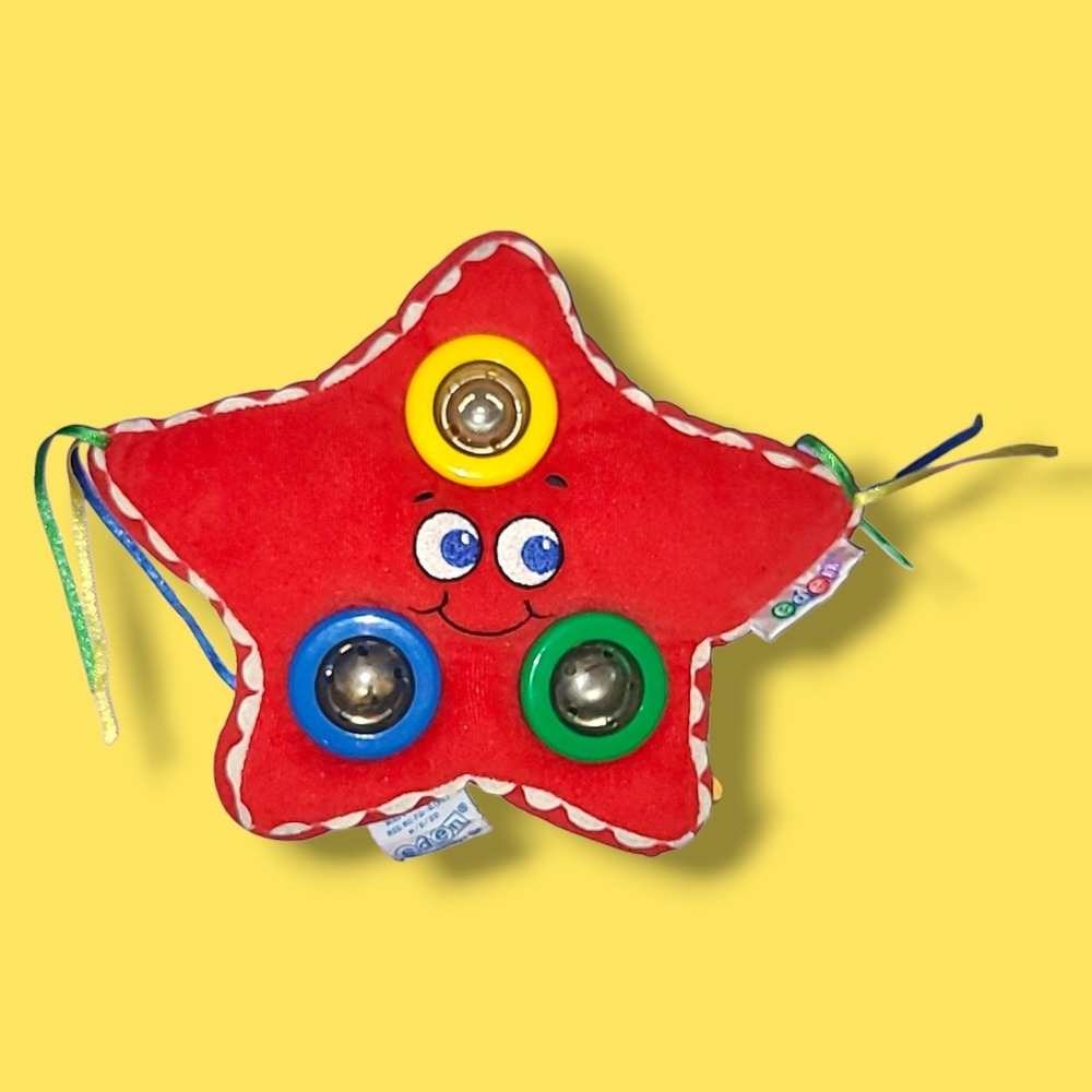 VTG Eden Plush Red Star Baby Children Rattle Toy Primary Colors‎ Red Blue Green